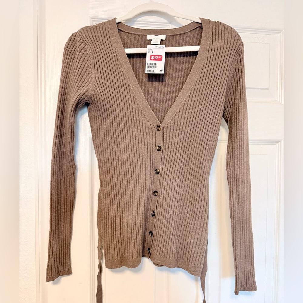 H&M Ribbed Cardigan Sweater - Brown